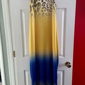 Women’s Cute Yellow & Navy Ombré Leopard Maxi Dress size 2XL. Brand New